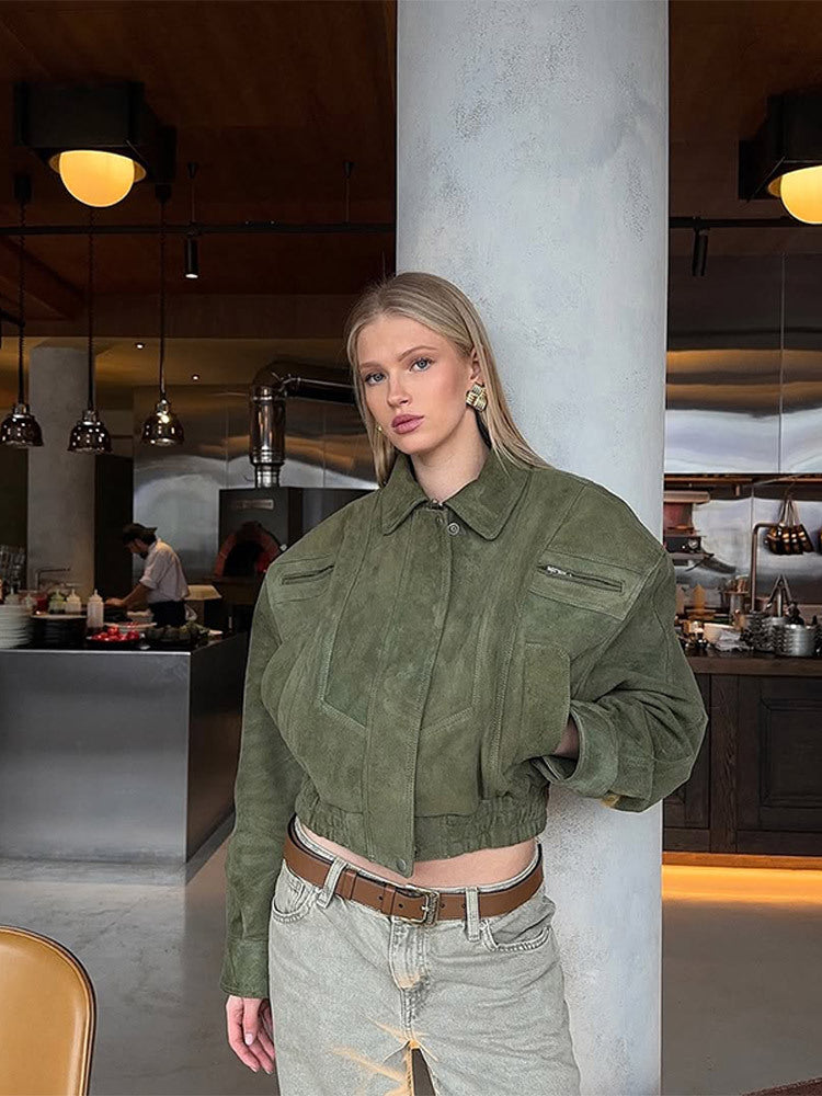 Damen Kunstlederjacke im modischen Cropped-Stil R&B