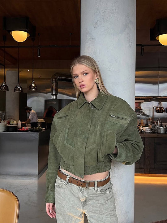 Damen Kunstlederjacke im modischen Cropped-Stil R&B