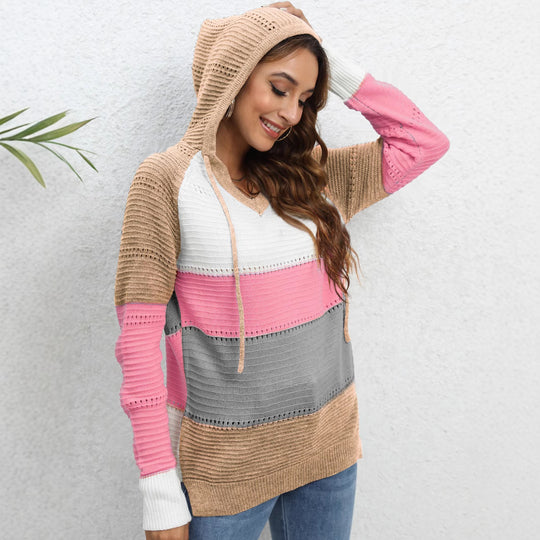 Damen lässiger Kapuzenpullover mit modischem Farbblockdesign R&B