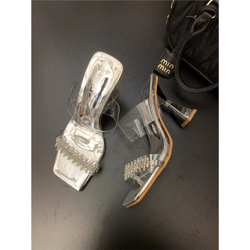 Damen transparente Sandalen mit Strassverzierungen R&B