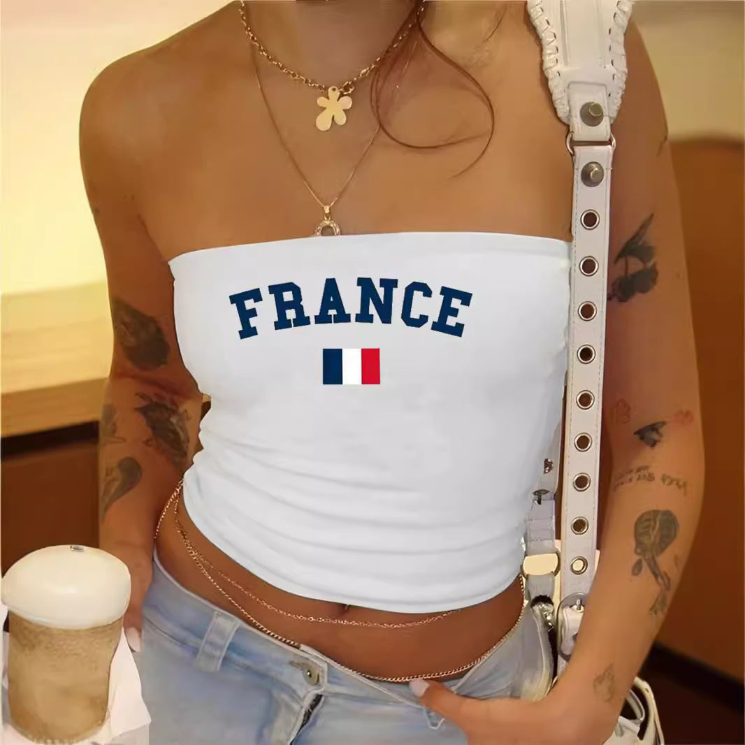 Damen Bandeau-Oberteil mit sportlichem Frankreich-Design R&B