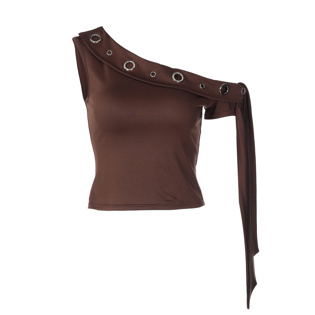 Damen elegantes schulterfreies Top mit dekorativen Ösen und langen Ärmeln R&B