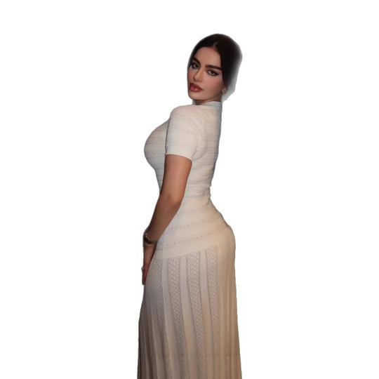 Damen elegantes Strickkleid mit durchgehendem Knopfverschluss R&B