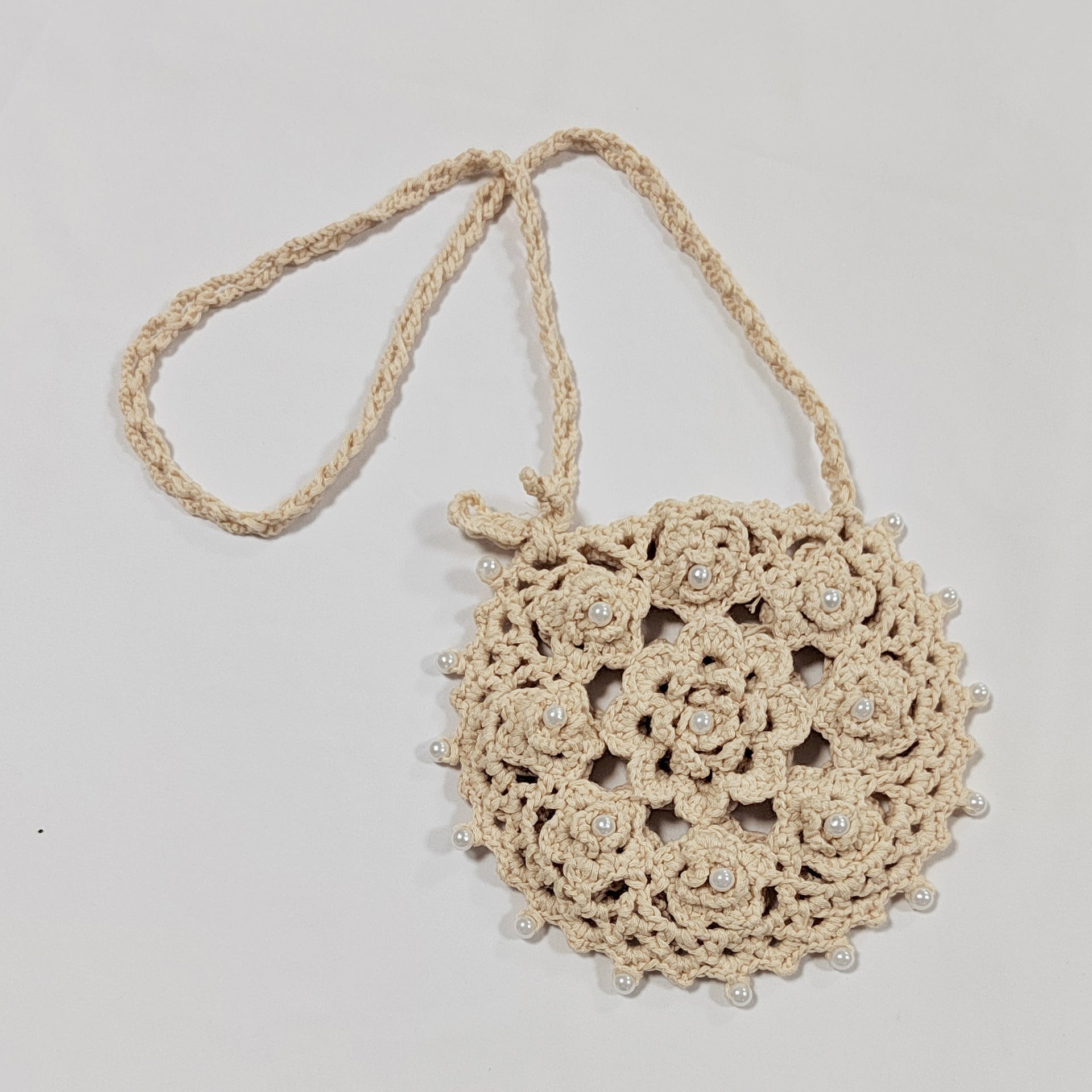 Damen handgefertigte Häkel-Handtasche mit Perlenschmuck R&B