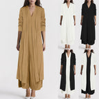 Damen luftiger Maxi-Rock mit elegantem V-Ausschnitt und fließendem Schnitt R&B