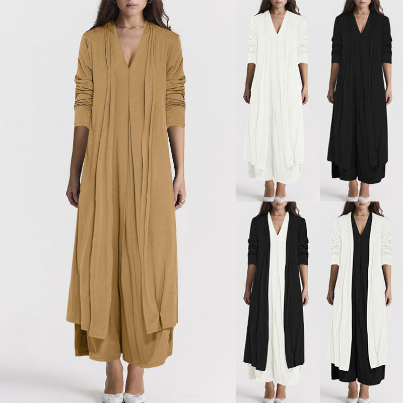 Damen luftiger Maxi-Rock mit elegantem V-Ausschnitt und fließendem Schnitt R&B