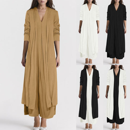 Damen luftiger Maxi-Rock mit elegantem V-Ausschnitt und fließendem Schnitt R&B