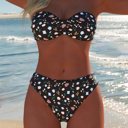 Damen Sportliches Bikini-Set mit Wickeldesign und hohem Bund R&B