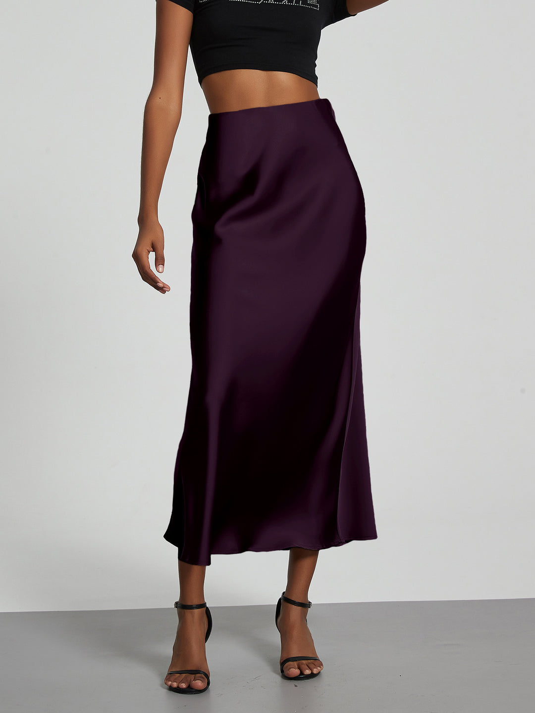 Damen Stilvolle Satin-Stretchrock mit hohem Bund und fließendem Schnitt R&B