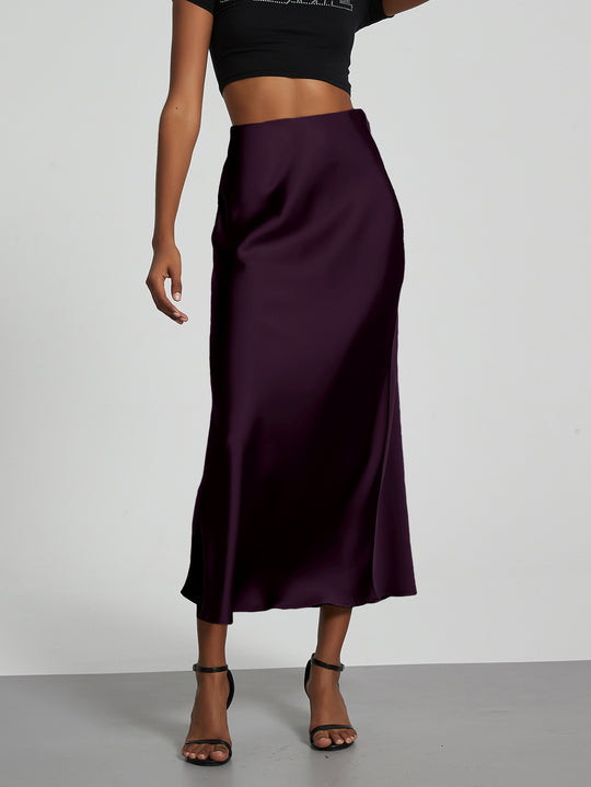 Damen Stilvolle Satin-Stretchrock mit hohem Bund und fließendem Schnitt R&B