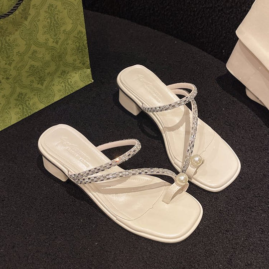 Damen elegante Riemensandalen mit glänzenden Perlenakzenten R&B