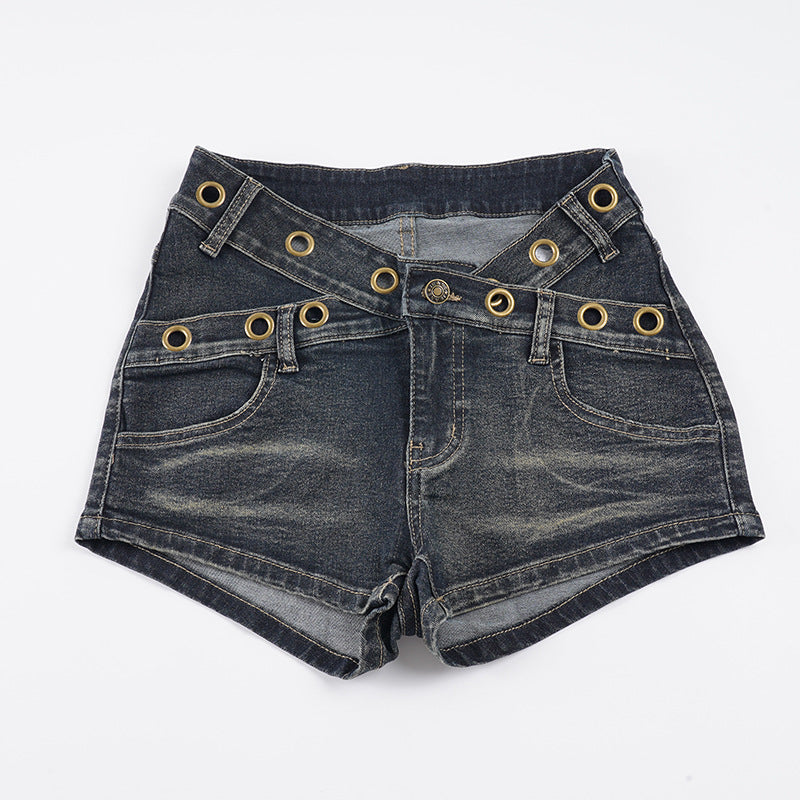 Damen Flared Jeans mit dekorativen Knopfdetails und modischemused Finish R&B
