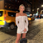 Damen Spitzenoberteil mit Off-Shoulder Design und langen Ärmeln R&B