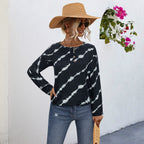 Damen Langarmshirt mit dekorativem Knopfleisten-Design und modernem Batikmuster R&B