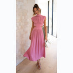 Damen Maxi-Kleid mit schickem Stehkragen und elegantem Cut-Out R&B