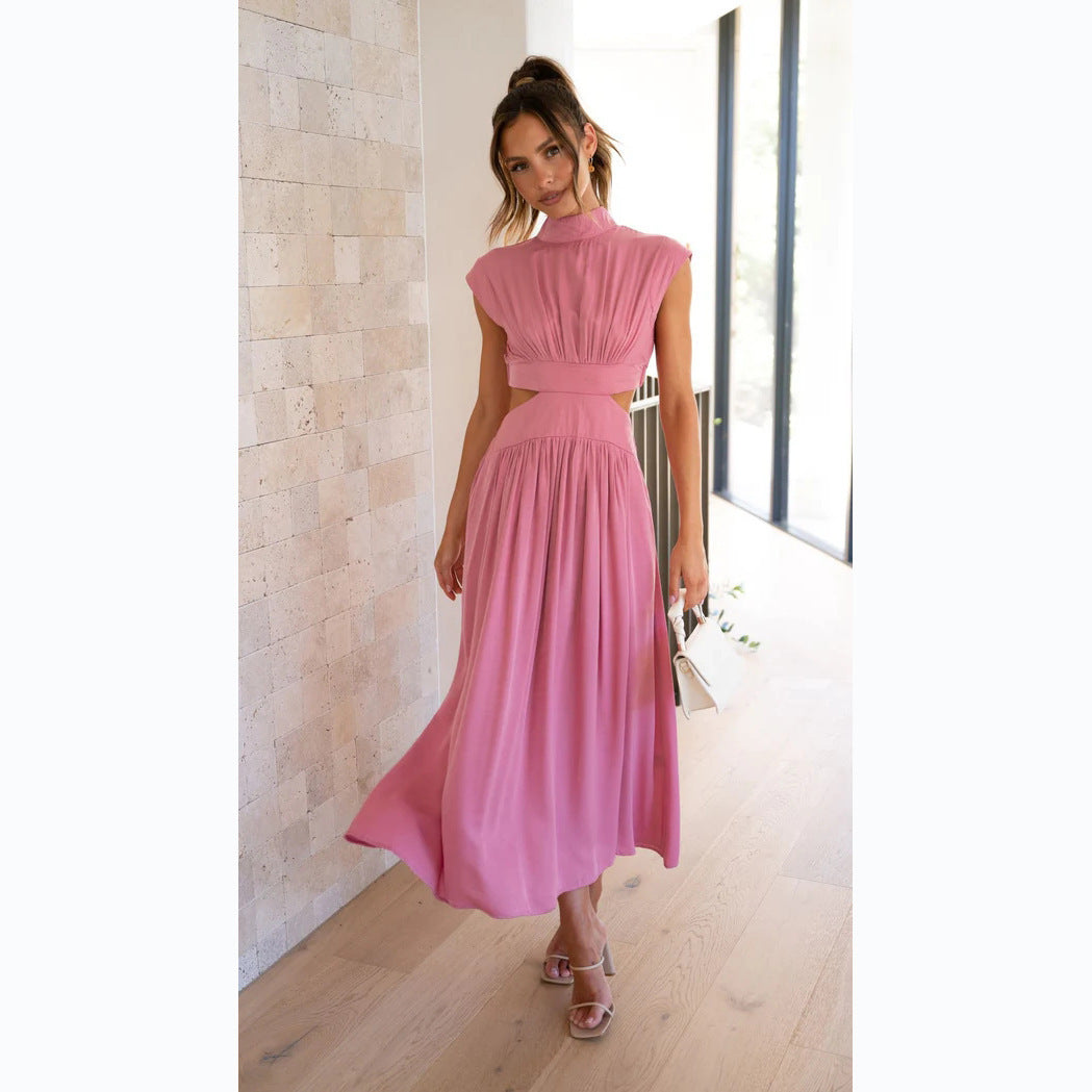 Damen Maxi-Kleid mit schickem Stehkragen und elegantem Cut-Out R&B