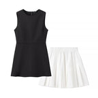 Damen elegantes ärmelloses Kleid mit hohem Kragen und schwingendem Rock R&B