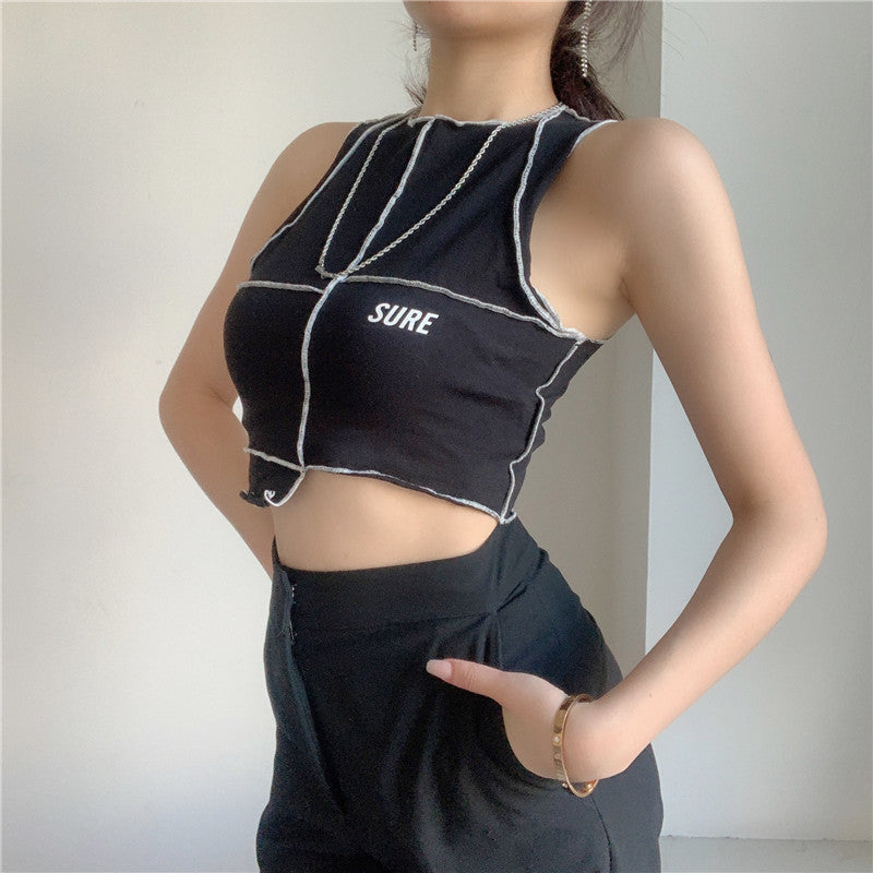 Damen Crop-Top mit kreativem Schnitt und kontrastierenden Nähten R&B