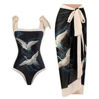 Damen Einteiliger Badeanzug mit stilvollem Wickelrock und modischem Muster R&B