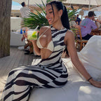 Damen Maxikleid mit asymmetrischem Schnitt und transparentem ZR&Bra-Muster R&B
