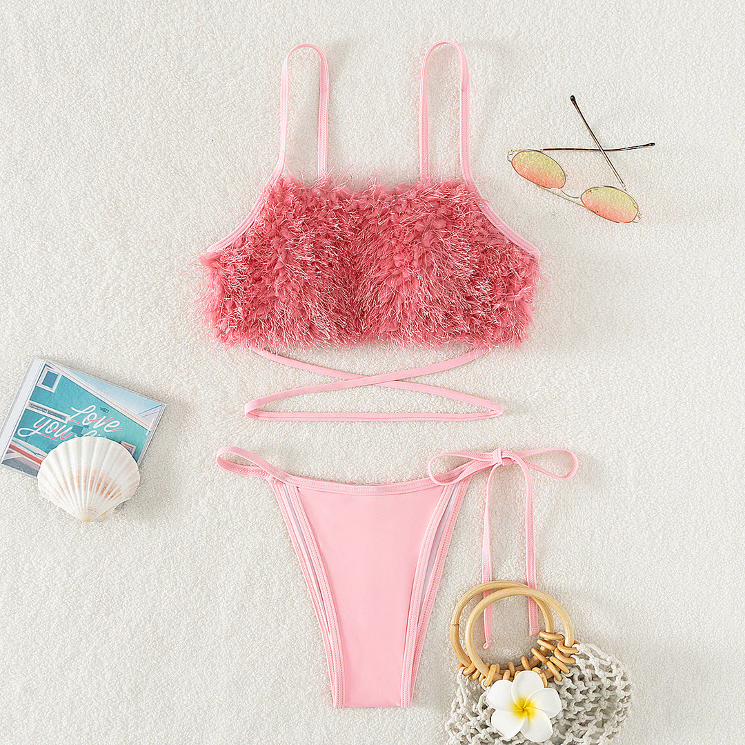Damen Trendiger Bikini mit fluffigem Oberteil R&B
