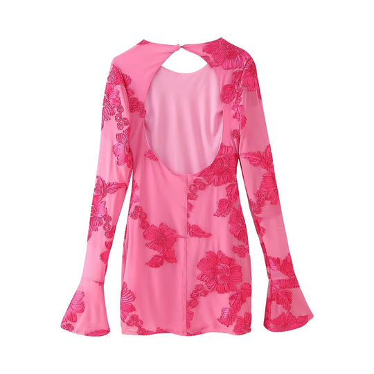 Damen Blusenkleid mit floralem Schmuckdesign und transparenten Ärmel R&B