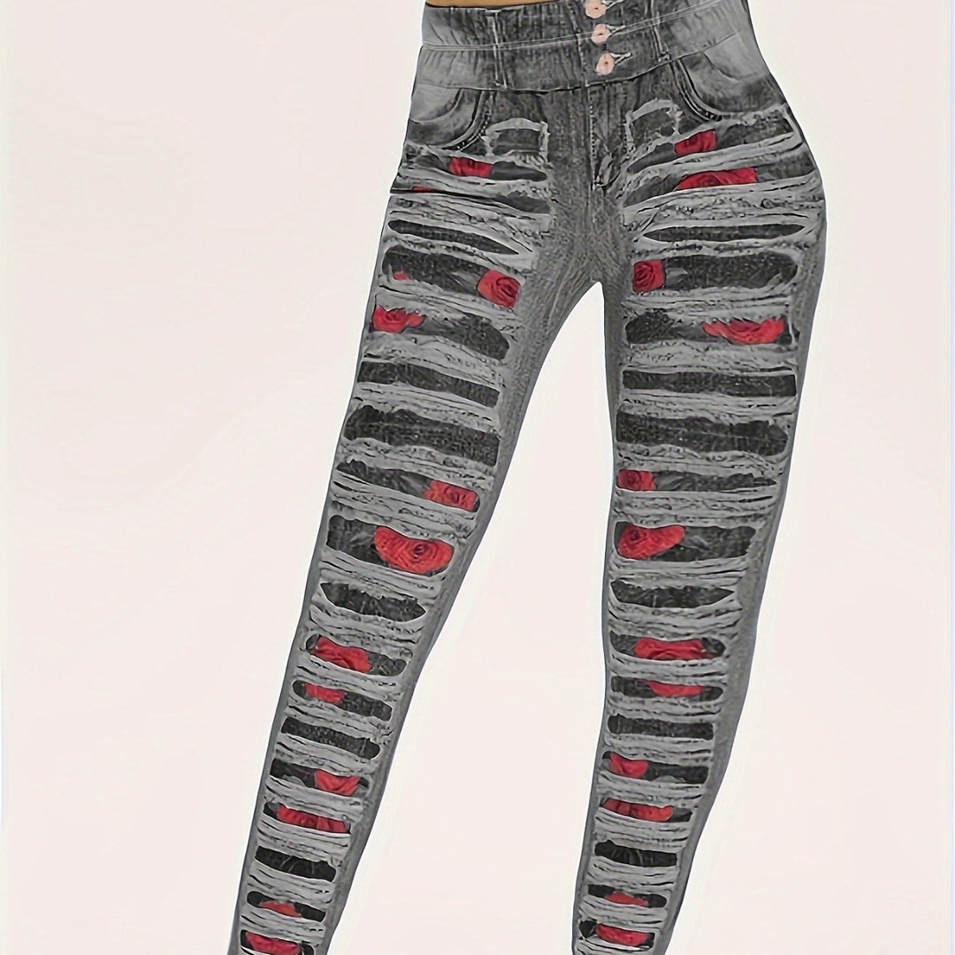 Damen Leggings mit coolen Destroyed-Details und hohem Bund R&B