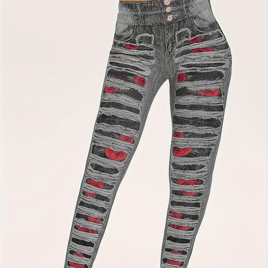 Damen Leggings mit coolen Destroyed-Details und hohem Bund R&B