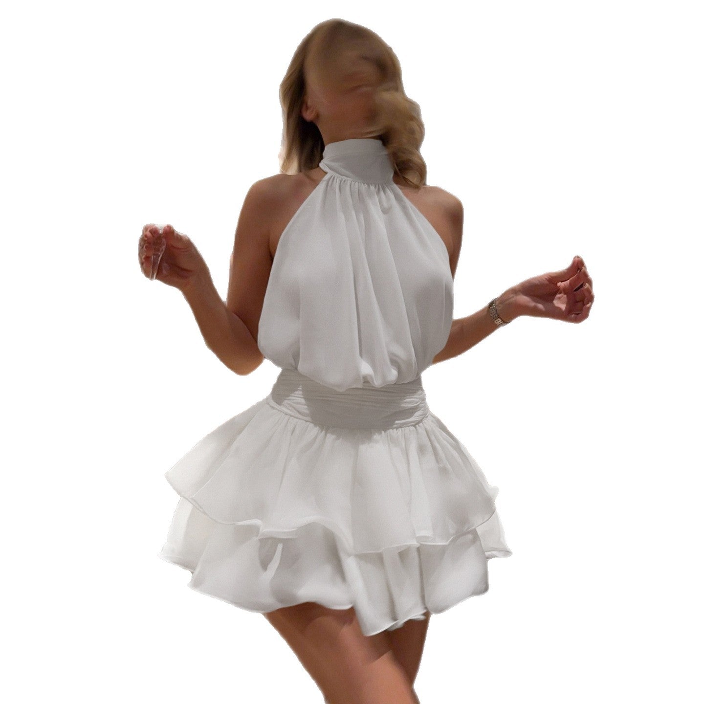 Damen luftiges Wickelkleid mit voluminösem Rock R&B