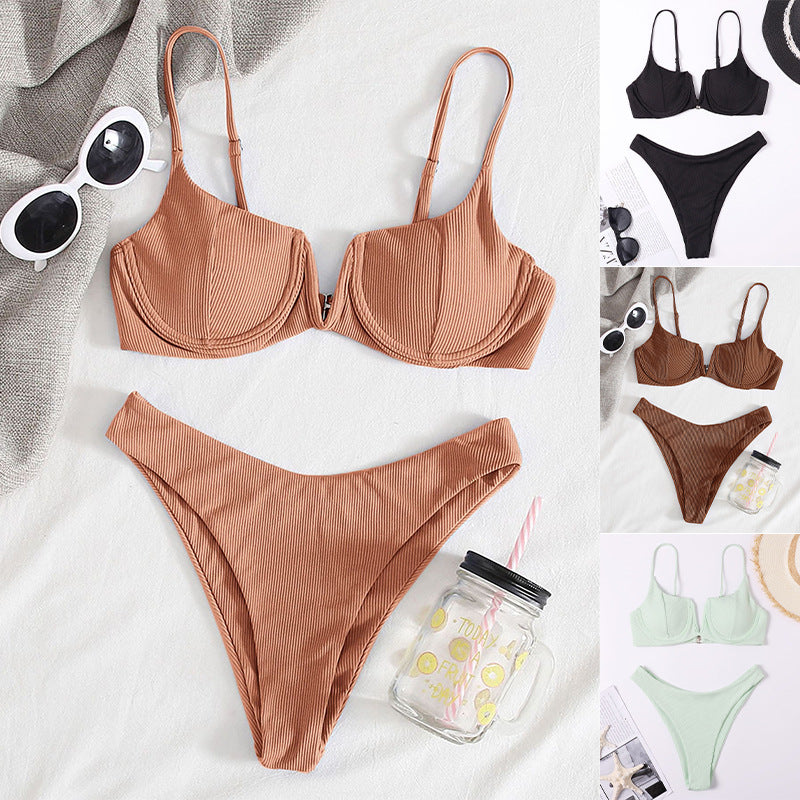 Damen Bikini-Set mit elegantem Push-Up-Oberteil und hoch geschnittenem Slip R&B