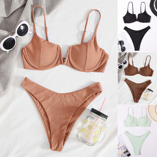 Damen Bikini-Set mit elegantem Push-Up-Oberteil und hoch geschnittenem Slip R&B