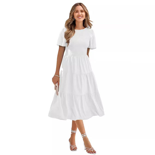 Damen Langes Wickelkleid mit elastischem Taillenbund und kurzen Ärmeln R&B