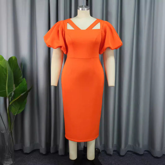 Damen figurbetontes Kleid mit innovativen Puffärmeln und aufregendem Schnitt R&B
