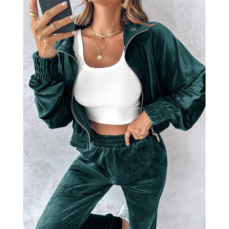 Damen Trainingsanzug mit cropped Jacke und elastischem Bund R&B