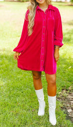 Damen Velours Hemdkleid R&B