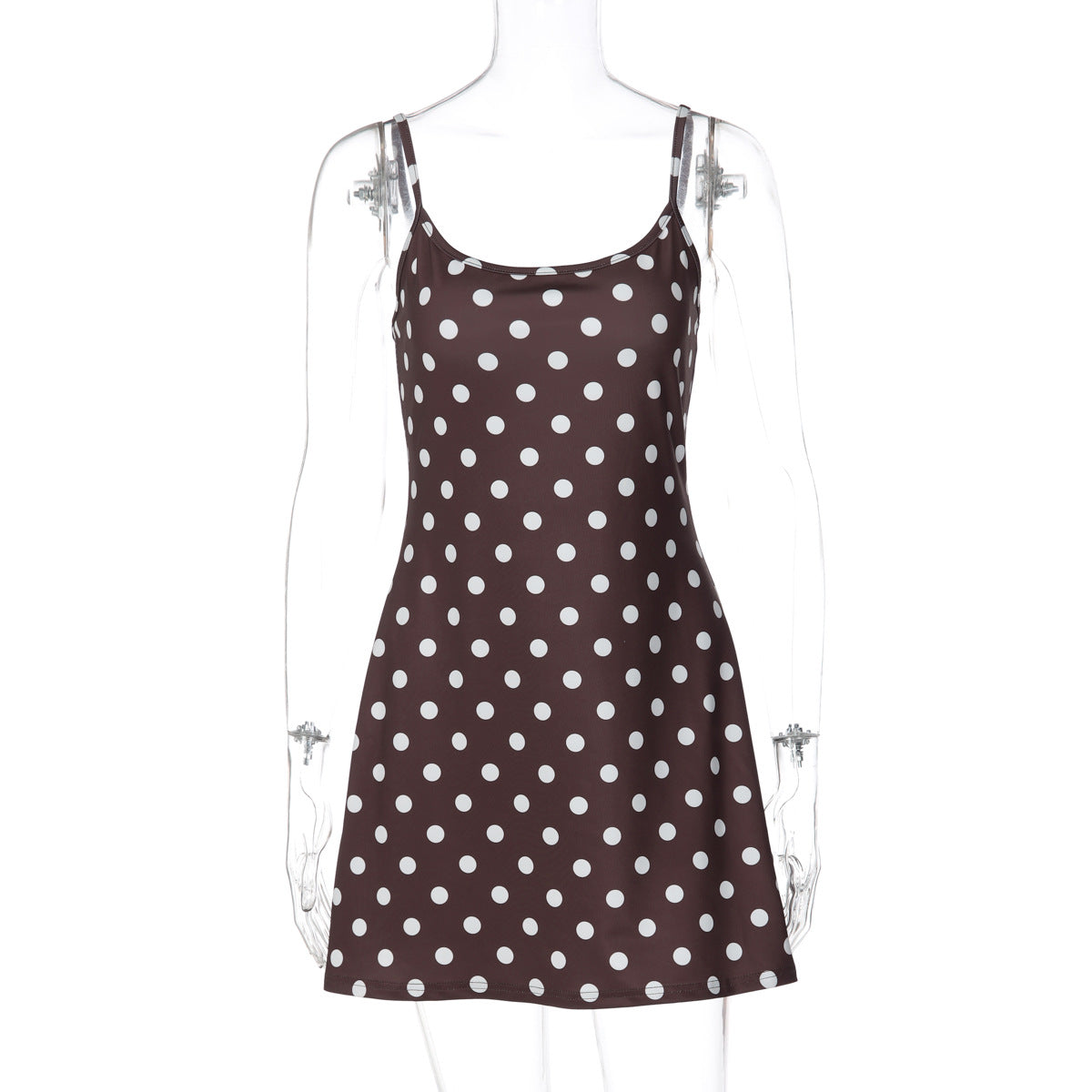 Damen Spaghetti-Träger Kleid mit verspieltem Punktenmuster R&B