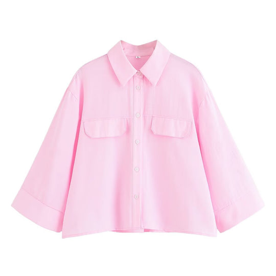 Damen gestreifte Bluse mit übergroßem Schnitt und praktischen Taschen R&B