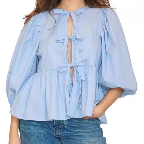 Damen Bluse mit voluminösen Ärmeln und modischem Leopardenmuster R&B