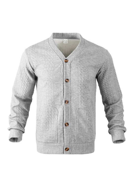 Herren nan eleganter Zopfstrickcardigan mit V-Ausschnitt Knopfleiste und aufgesetzten Taschen R&B