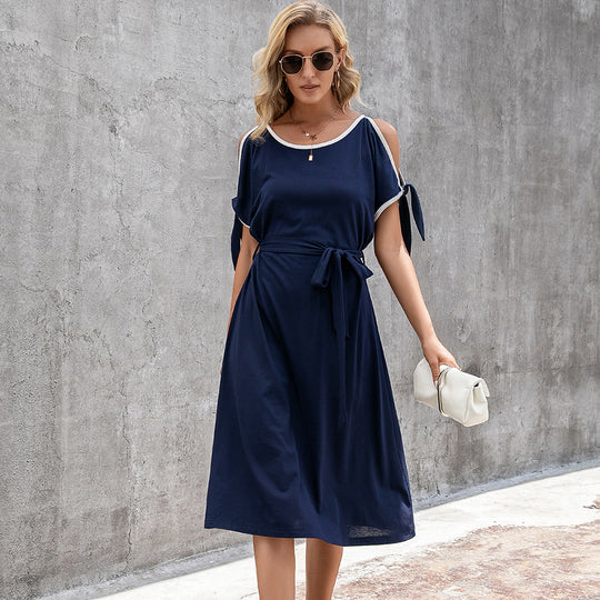 Damen lässiges Midikleid mit taillierbarem Gürtel und Schleifendetails R&B