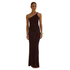 Damen Elegantes Maxikleid mit asymmetrischem Träger und schimmernden Akzenten