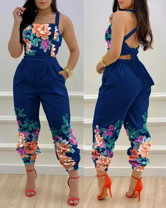 Damen Jumpsuit mit einzigartigem Denim-Print und tailliertem Schnitt R&B