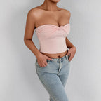 Damen Bandeau Crop-Top mit Knoten-Design