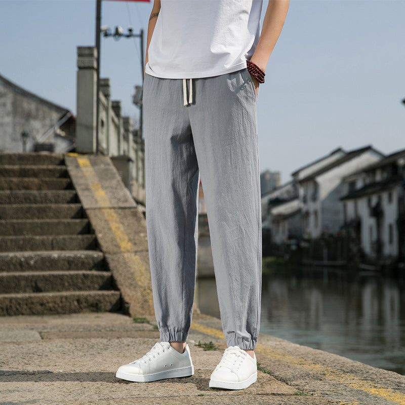 Herren nan tapered Leinen-Baumwoll-Jogger mit Kordelzug, elastischem Knöchelbündchen und schlanker Silhouette R&B