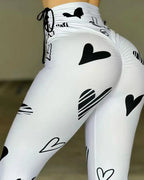 Damen Hochtaillierte Sportleggings mit modernem Herzmuster R&B
