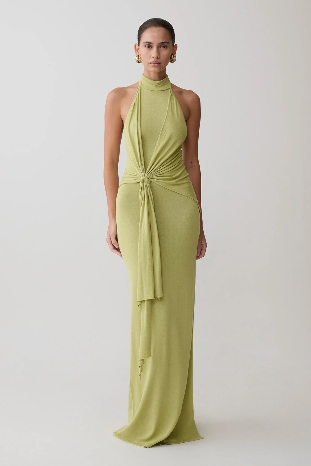 Damen Elegantes Maxikleid mit hohem Kragen und raffinierten Drapierungen R&B