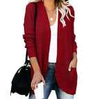 Damen lässige Strickjacke mit offenen Ärmeln und praktischen Taschen R&B