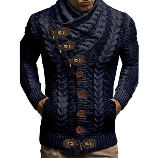Herren Grobstrickjacke mit kreativem Schalkragen und Knopfdetails R&B