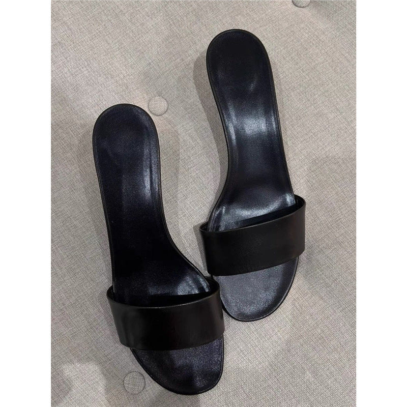 Damen flache Mules mit breiten Riemen R&B