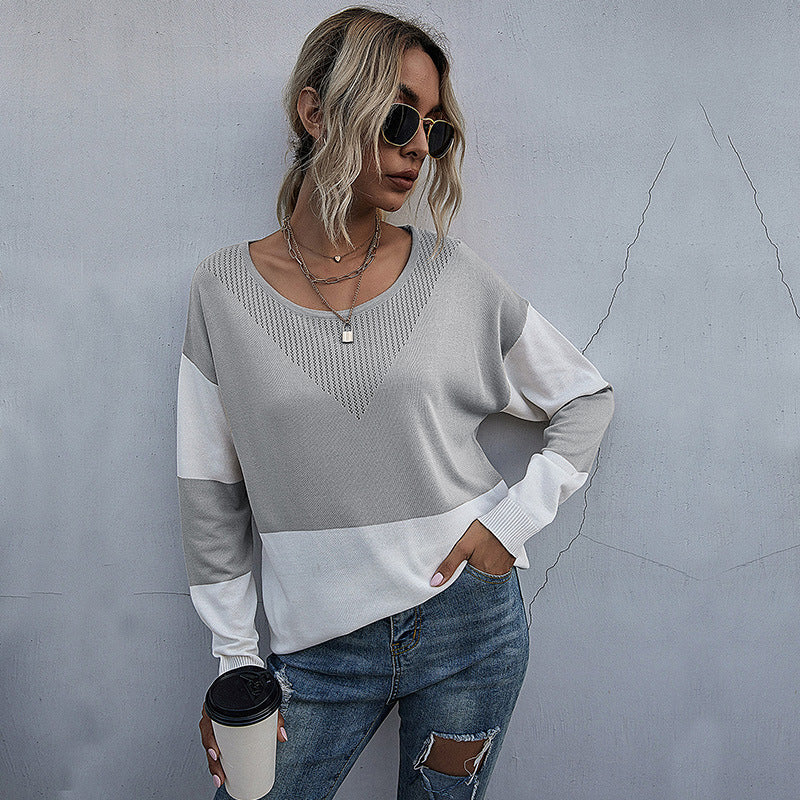 Damen lässiger V-Pullover mit modischem Netzdesign R&B